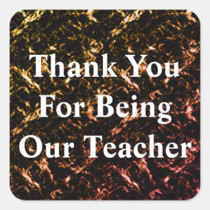Thank You Teacher Metallic Gold Red Appreciation Square Sticker