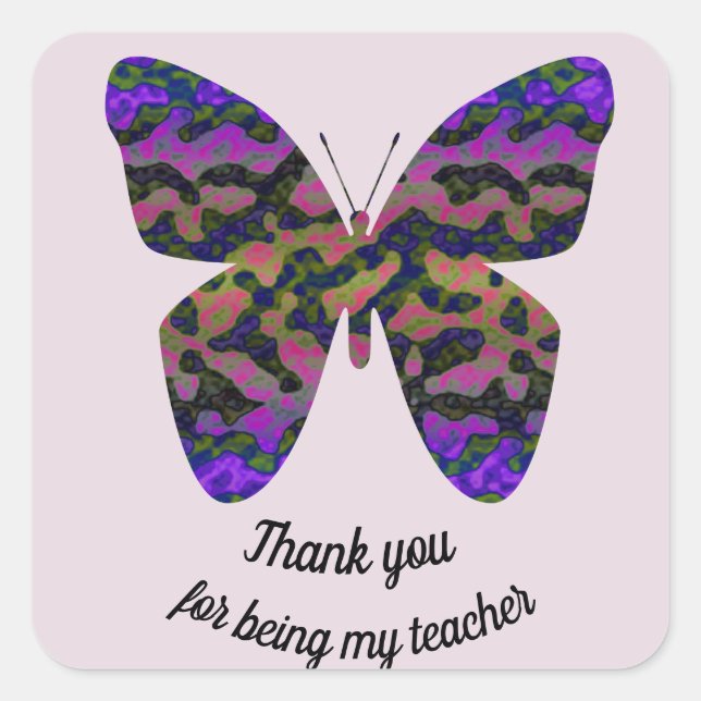 Thank You Teacher Modern Butterfly Appreciation Square Sticker (Front)