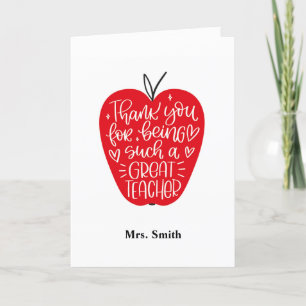 Thank You Teacher Modern Lettering Card