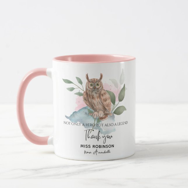Thank you Teacher Modern Watercolor Owl Mug (Left)