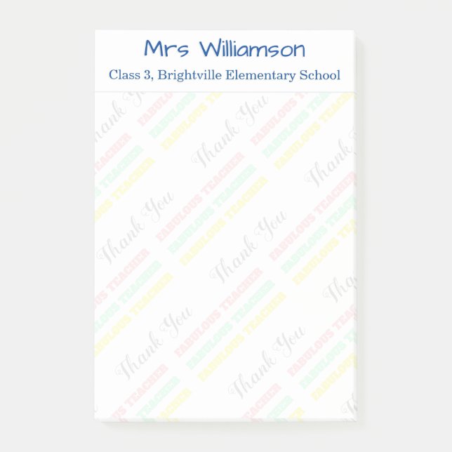 Thank You Teacher Name Class School Pastel Post-it Notes (Front)