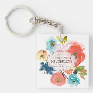 Thank You Teacher Personalised Flowers Gift Key Ring