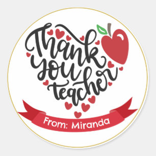 Thank You Teacher Personalised Teacher Gift Wrap Classic Round Sticker