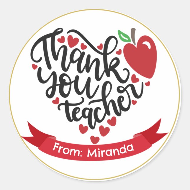 Thank You Teacher Personalised Teacher Gift Wrap Classic Round Sticker (Front)