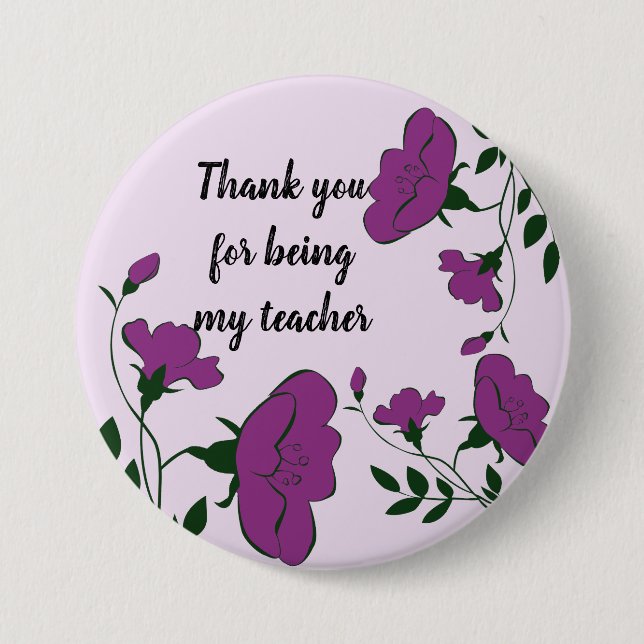 Thank You Teacher Purple Floral Appreciation 7.5 Cm Round Badge (Front)