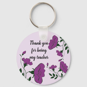 Thank You Teacher Purple Floral Appreciation Key Ring