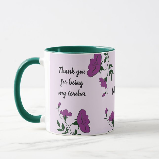 Thank You Teacher Purple Floral Appreciation Mug (Left)