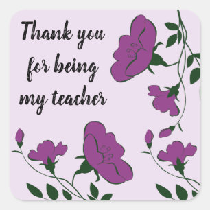 Thank You Teacher Purple Flower Appreciation Square Sticker