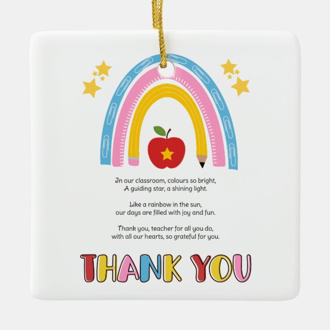thank you teacher rainbow apple star poem ceramic ornament (Front)
