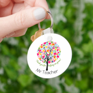 Thank you teacher rainbow heart tree gift key ring