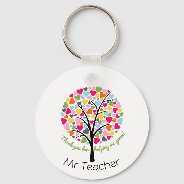 Thank you teacher rainbow heart tree gift key ring (Front)