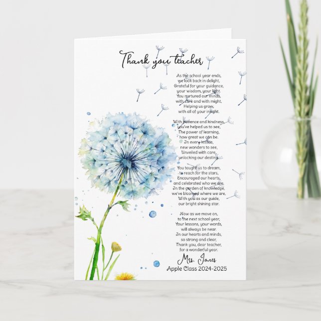 thank you teacher retirement dandelion poem card (Front)