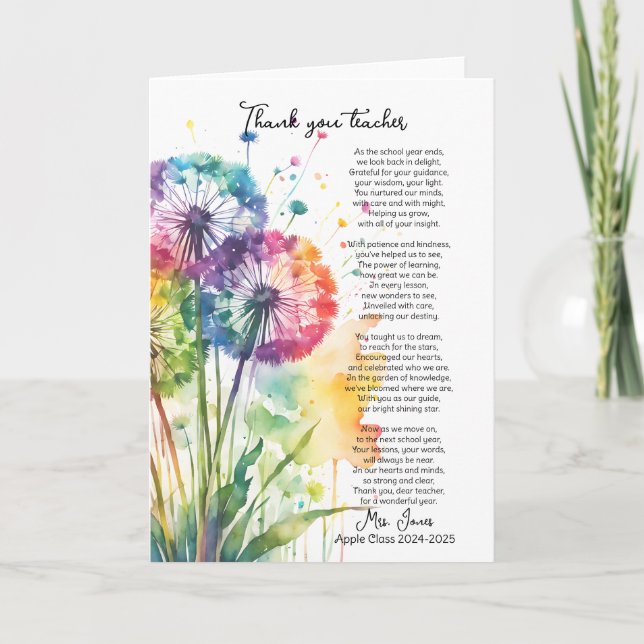 thank you teacher retirement dandelion poem card (Front)