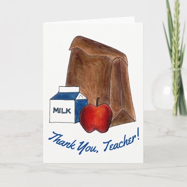 Thank You, Teacher! School Bag Lunch Milk Apple Thank You Card (Front)