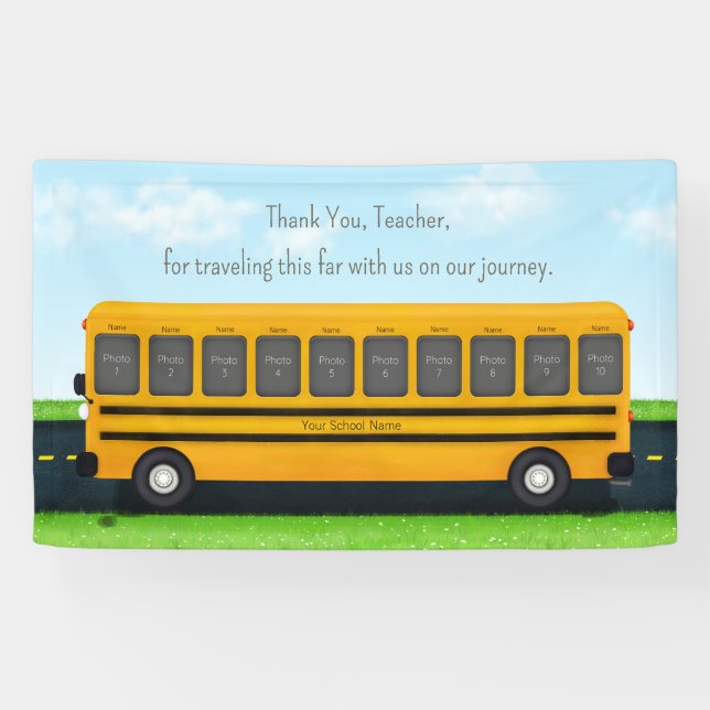 Thank You Teacher School Bus Custom 10 Photo Banner (Horizontal)