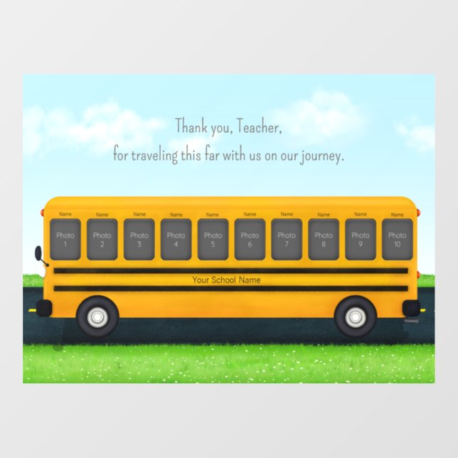 Thank You Teacher School Bus with 10 Photos Window Cling (Sheet)