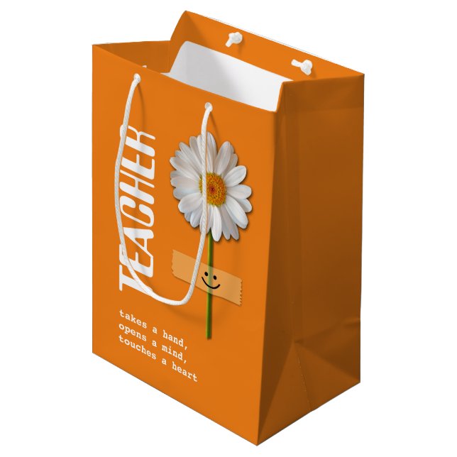 Thank You, Teacher. Smiling Daisy Custom Name Medium Gift Bag (Front Angled)