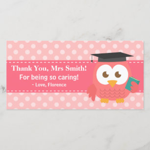 Thank You Teacher, Teacher Owl, Pink Polka Dots