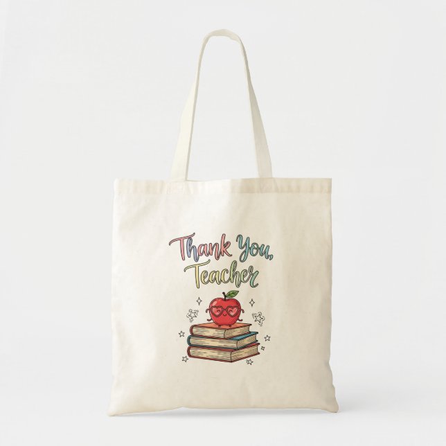 Thank You Teacher Tote Bag – Cute Apple on Book (Front)