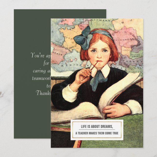 Thank You, Teacher.  Vintage Art Flat Cards (Front/Back)