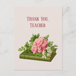 Thank You Teacher, VIntage Image Peony on Book Postcard