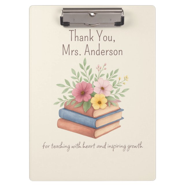Thank You Teacher – Watercolor Books & Flowers -  Clipboard (Front)