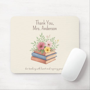 Thank You Teacher – Watercolor Books & Flowers -  Mouse Mat