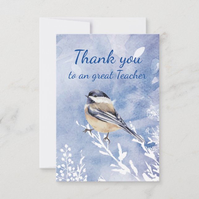 Thank You Teacher Watercolor Chickadee Winter (Front)