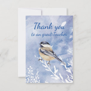 Thank You Teacher Watercolor Chickadee Winter
