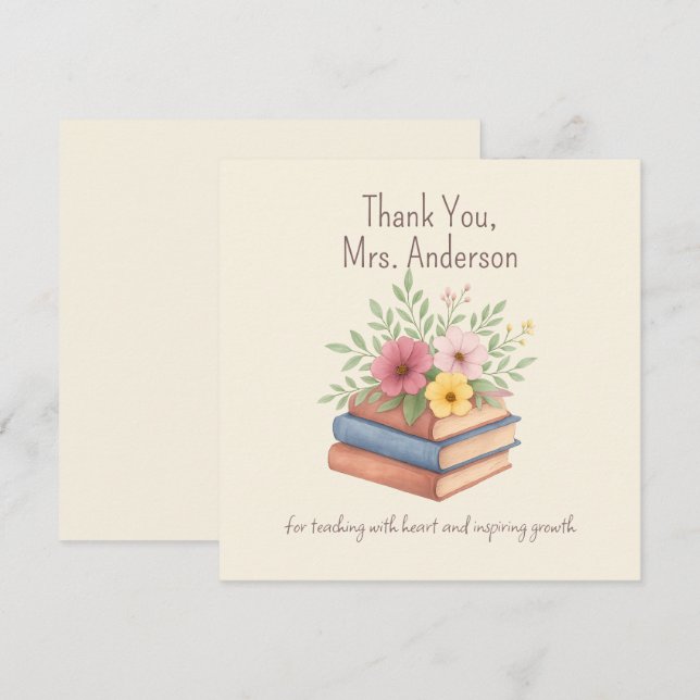 Thank You Teacher – Watercolor Flowers - flat card (Front/Back)