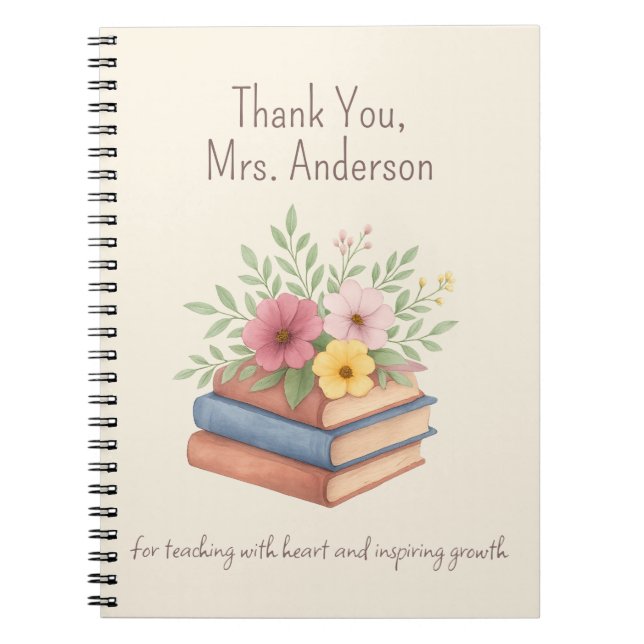 Thank You Teacher – Watercolor Flowers -  Notebook (Front)