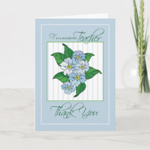 Thank You Teacher with Blue Flowers Illustration Card