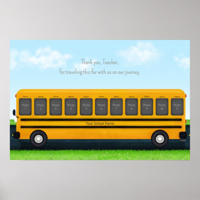 Thank You Teacher Yellow School Bus 11 Photos Poster (Front)
