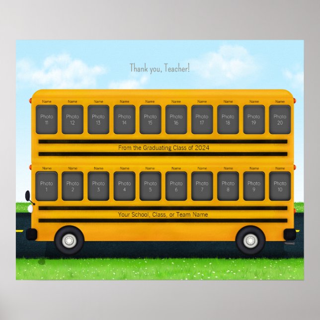 Thank You Teacher Yellow School Bus 20 Photos Poster (Front)