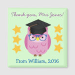 Thank You Teacher (Your Name) Purple Owl Magnet<br><div class="desc">This cute magnet is customisable with the teacher's name and the child's name and year too! Click on 'Customise It'. The background colour and font styles can also be changed. With a cute purple owl and gold star design. Would make an ideal gift at the end of the school year....</div>