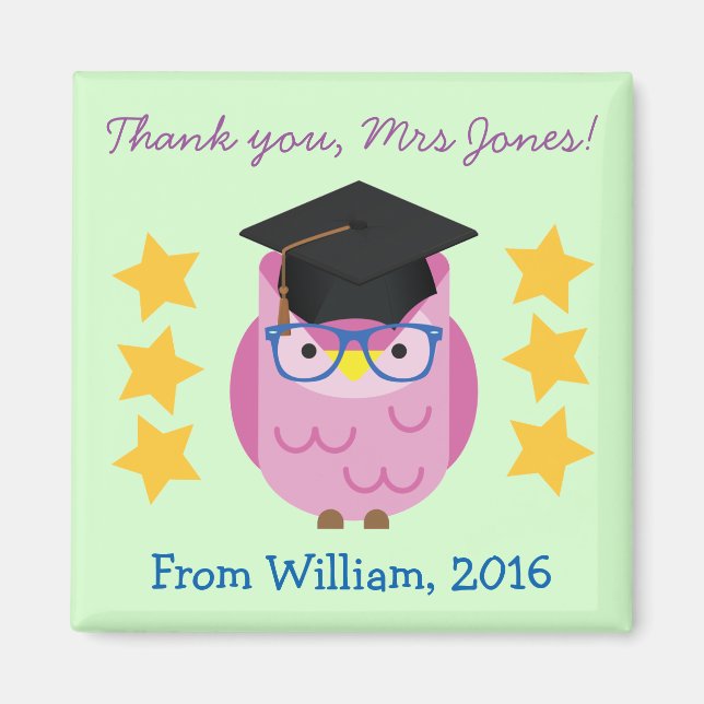 Thank You Teacher (Your Name) Purple Owl Magnet (Front)