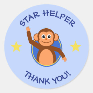 Thank you teachers helper monkey blue classic round sticker