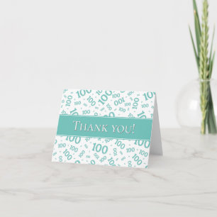 "Thank you!" Teal and White  100  Number Pattern Thank You Card