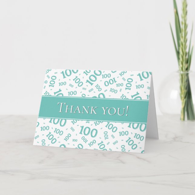 "Thank you!" Teal and White  100  Number Pattern Thank You Card (Front)