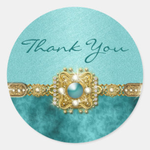 "Thank you" teal gold Classic Round Sticker