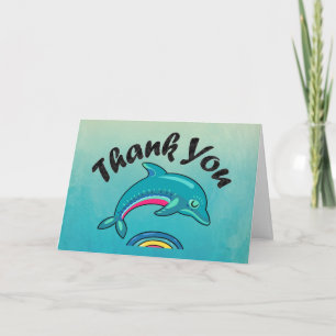 Thank You Teal Green Dolphin Jumping In The Air Card