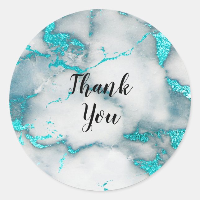 thank you teal marble classic round sticker (Front)