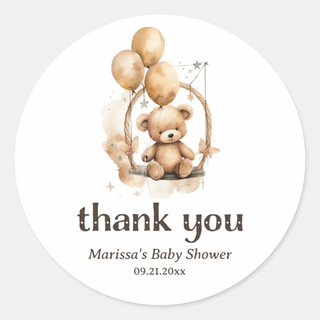 Thank You Teddy Bear Baby Shower Sticker (Front)