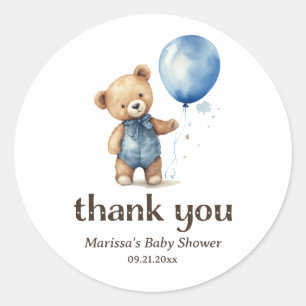 Thank You Teddy Bear Boy Baby Shower Sticker