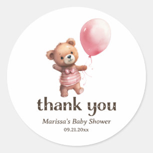 Thank You Teddy Bear Girl Baby Shower Sticker