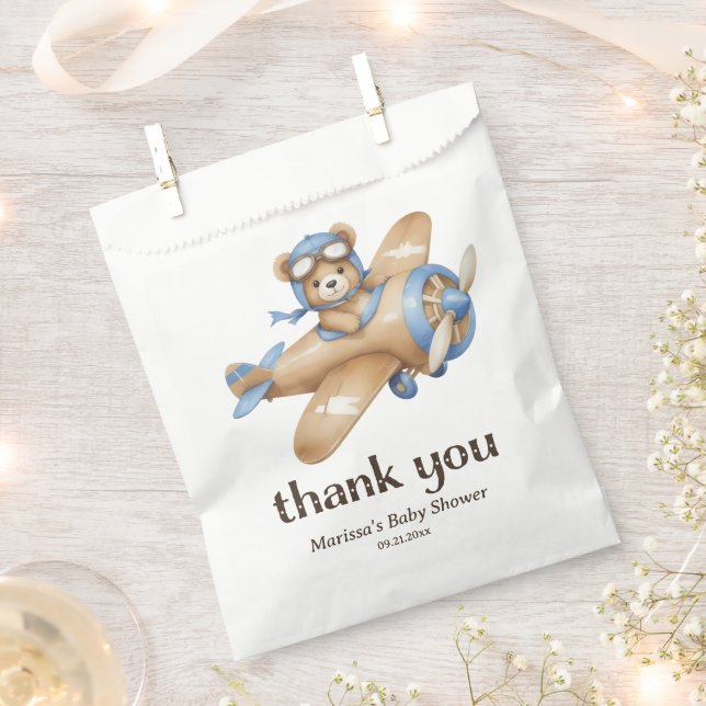 Thank You Teddy Bear Pilot Baby Boy Shower Favour Bags (Clipped)