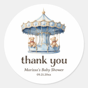 Thank You Teddy Bear Twin Boy Baby Shower Sticker