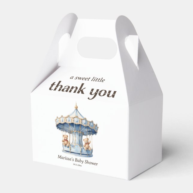 Thank You Teddy Bear Twin Boys Baby Shower Favour Box (Front Side)