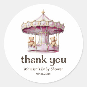Thank You Teddy Bear Twin Girl Baby Shower Sticker