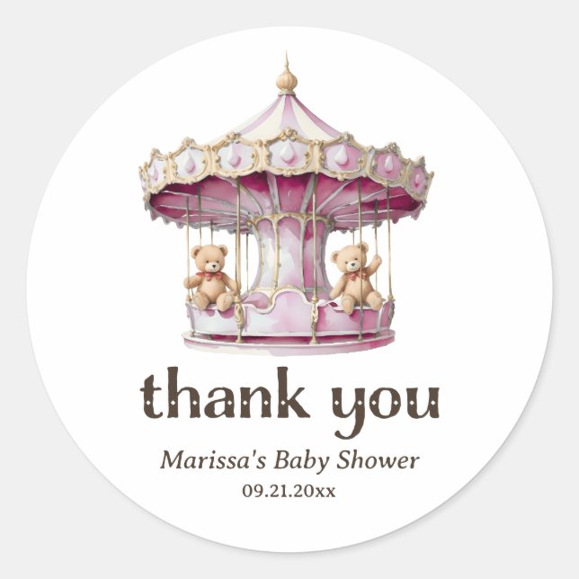 Thank You Teddy Bear Twin Girl Baby Shower Sticker (Front)
